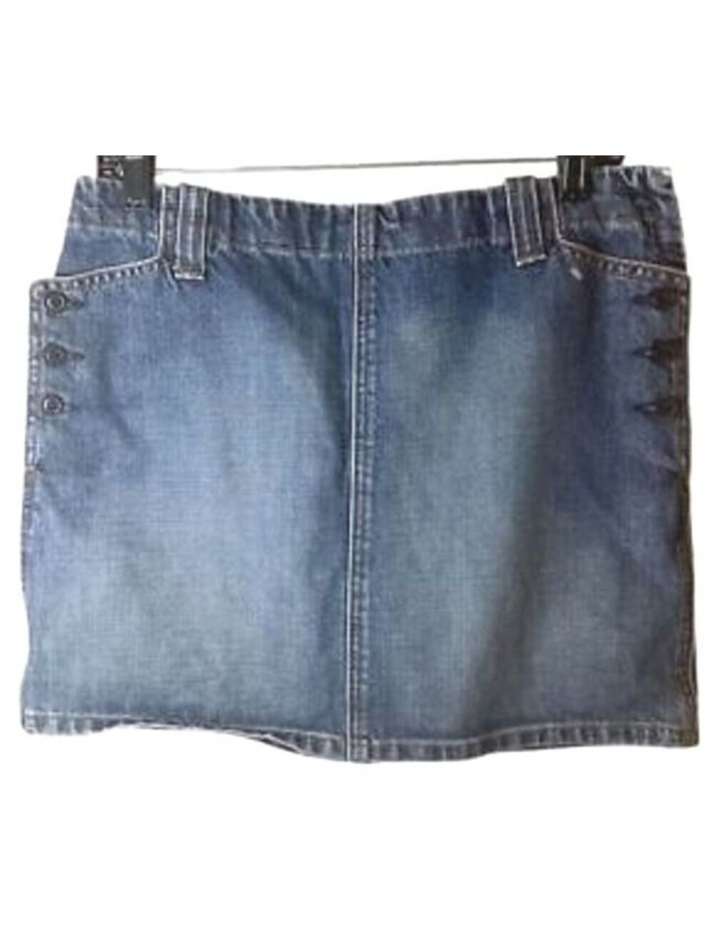 Vintage 90s J.Crew Denim Mini Skirt Size 8 Side Zip Patch Pockets Y2K